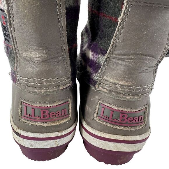 LL Bean Winter Boots Size 7 Purple Gray Plaid Primaloft 200 Gram Waterproof - Picture 4 of 12